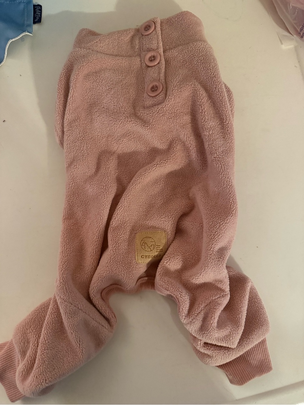 Cyeoldog Cozy Pink Fleece Dog Jumpsuit with Button Neck
